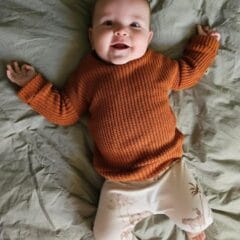 Big knit sweater zeegroen/roest